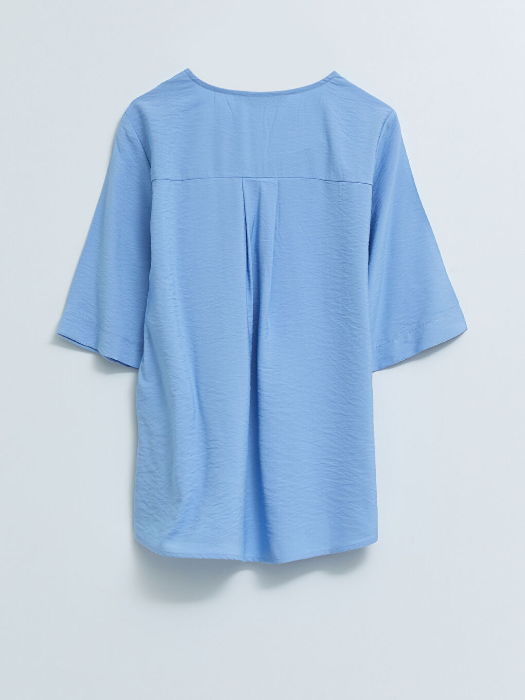 Mavi Kadın Kaçık Yaka Düz Bluz-6