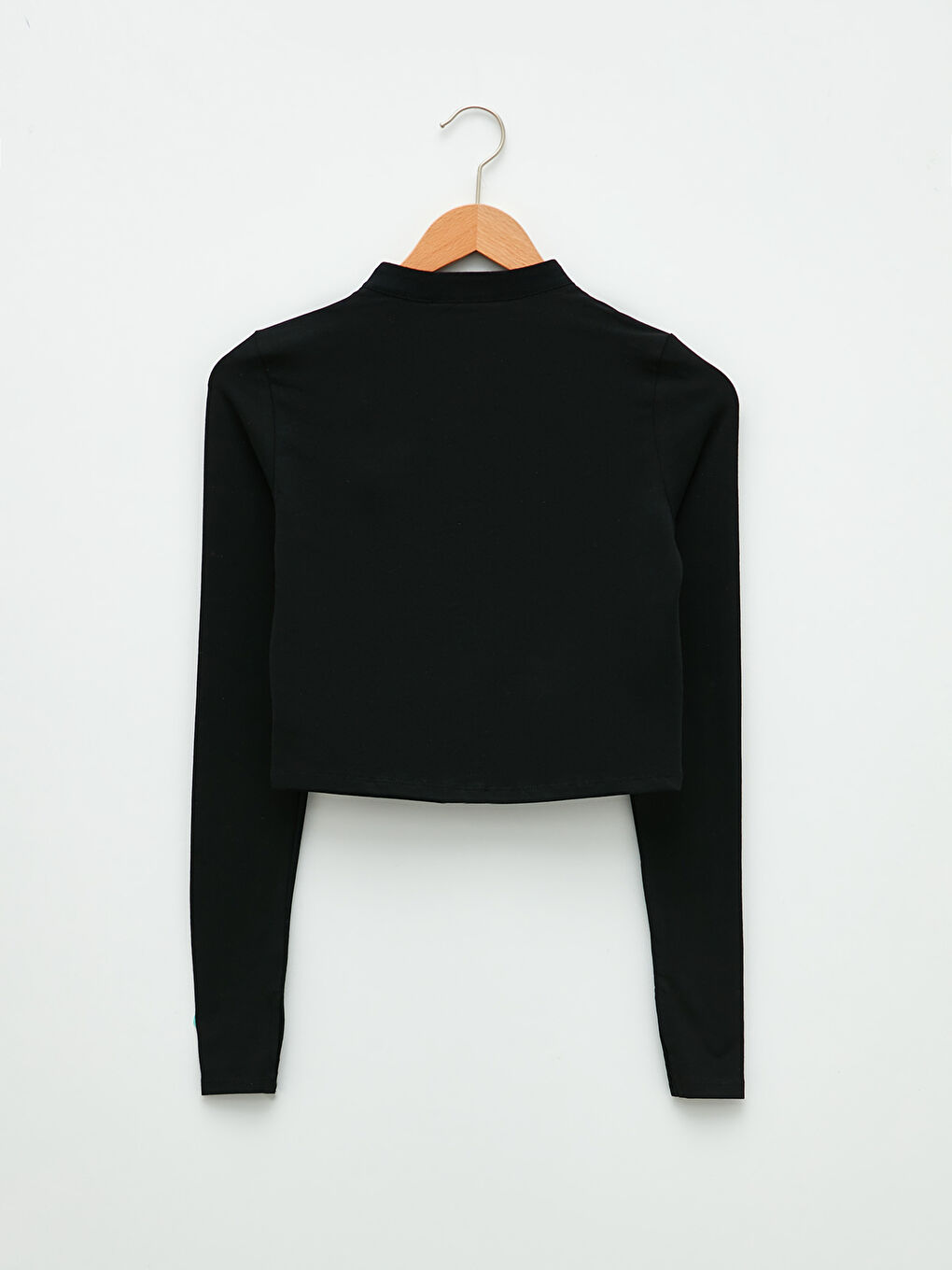 Siyah Dik Yaka Düz Uzun Kollu Crop Kadın Hırka-6