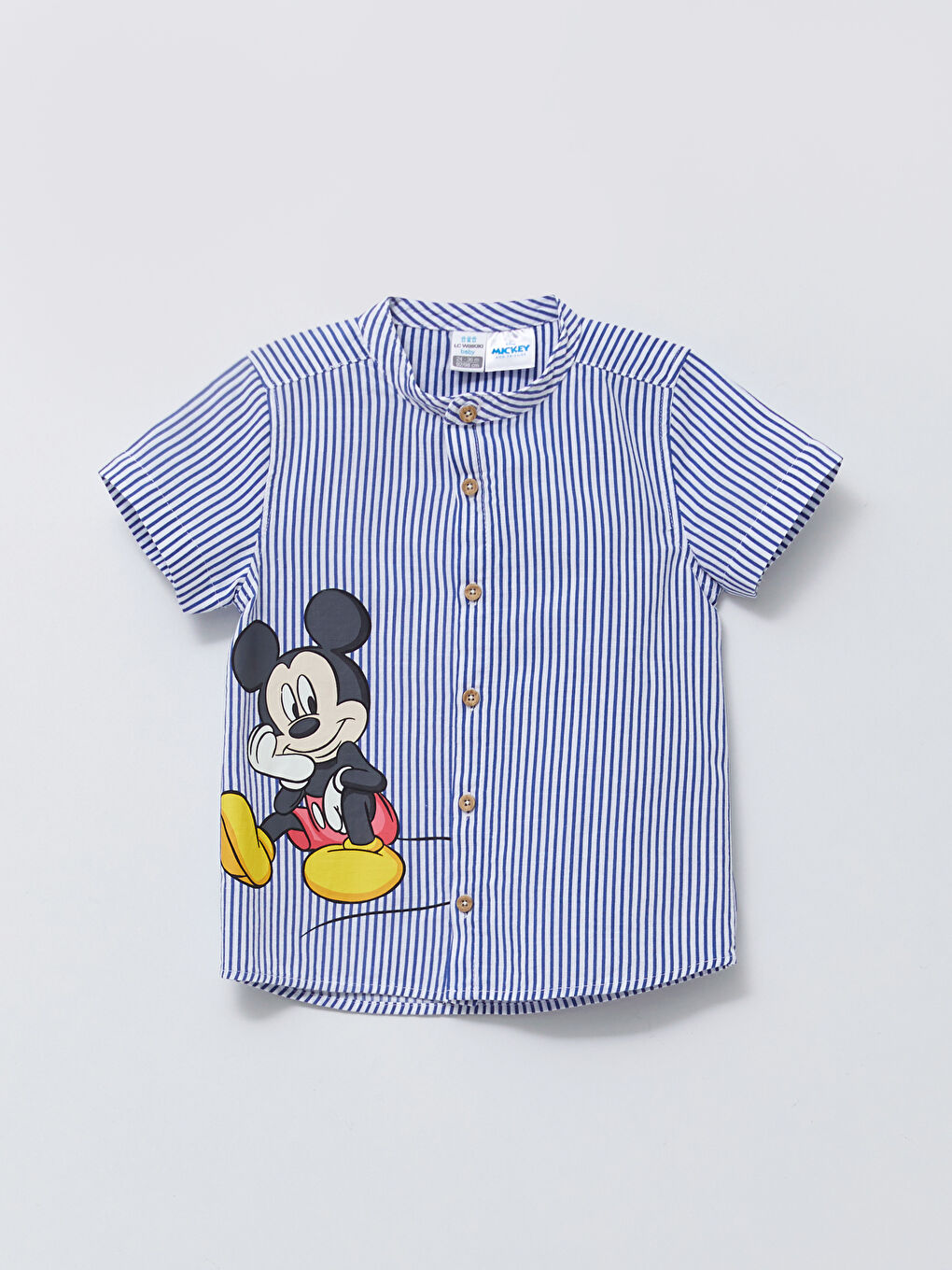 Grandad Collar Short Sleeve Mickey Mouse Printed Baby Boy Shirt Shorts and Belt 3-piece Set-1