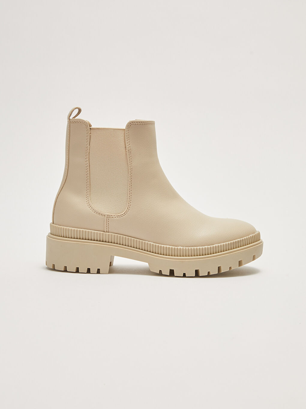 Ekru Düz Kalın Taban Kadın Bot-1