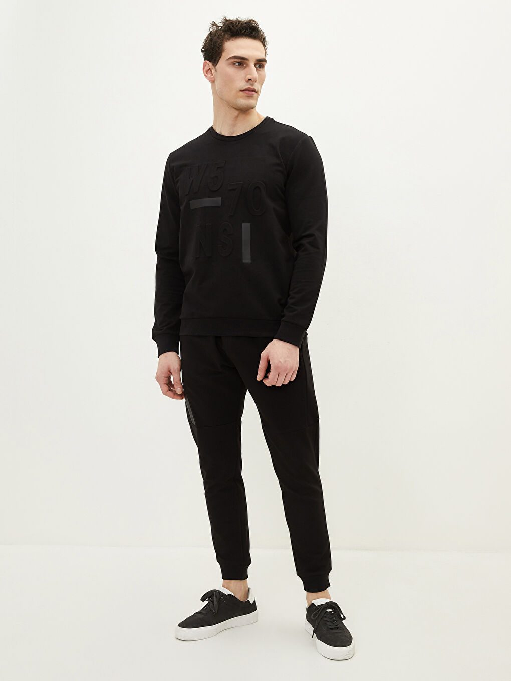 Siyah Bisiklet Yaka Uzun Kollu Baskılı Erkek Sweatshirt-2