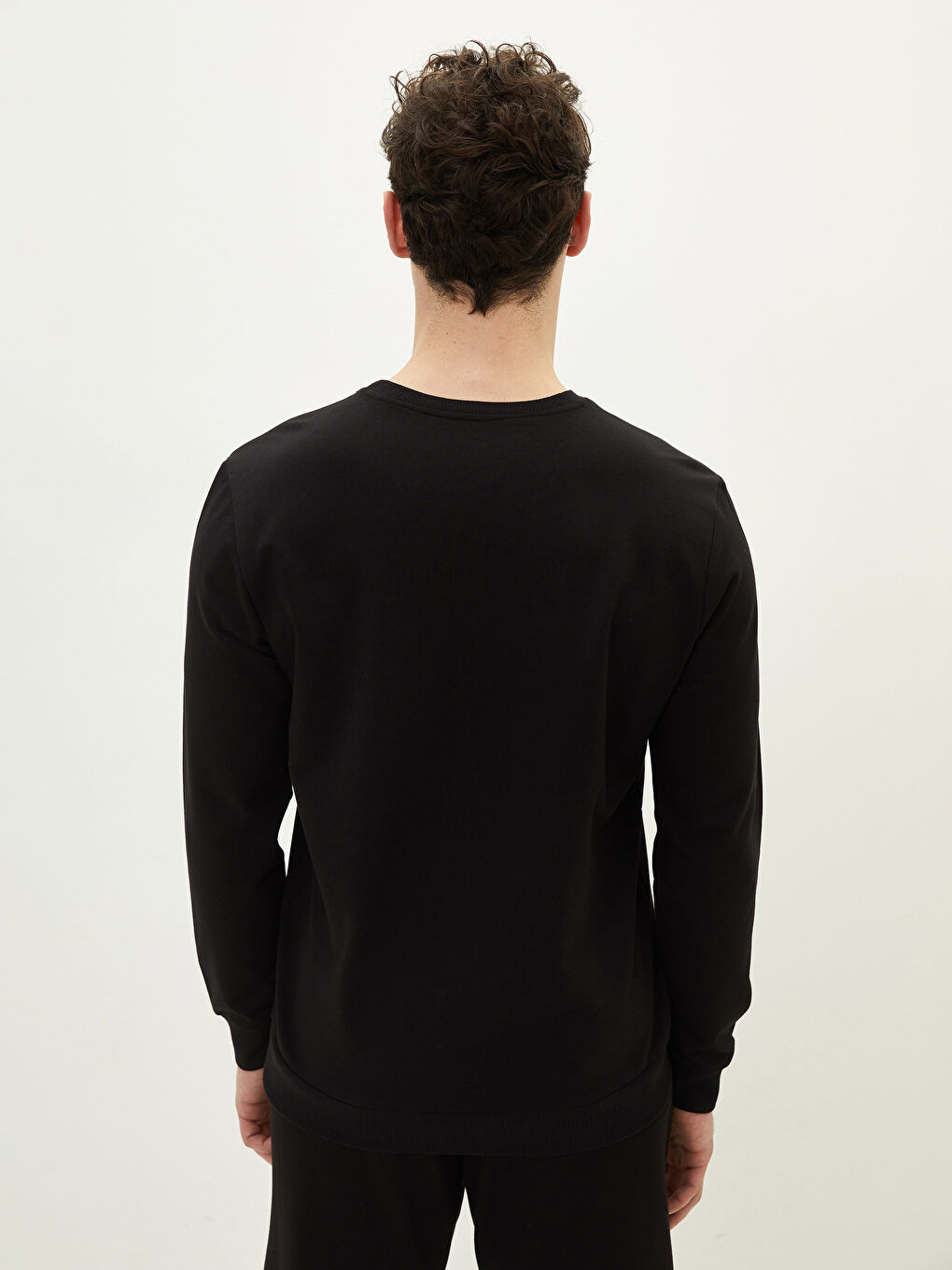 Siyah Bisiklet Yaka Uzun Kollu Baskılı Erkek Sweatshirt-4