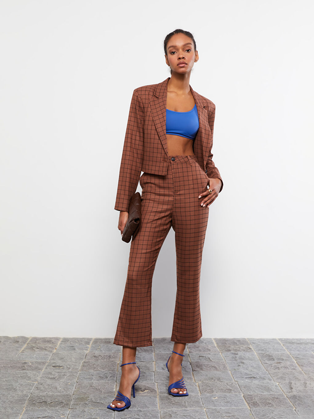 Standard Fit Pocket Detailed Plaid Women's Trousers