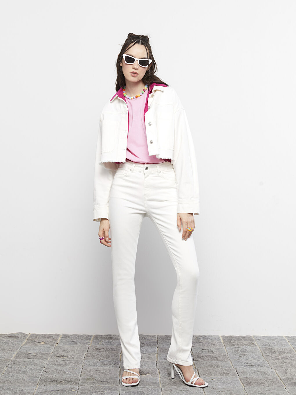 Beyaz Mercury Skinny Fit Düz Cep Detaylı Kadın Jean Pantolon