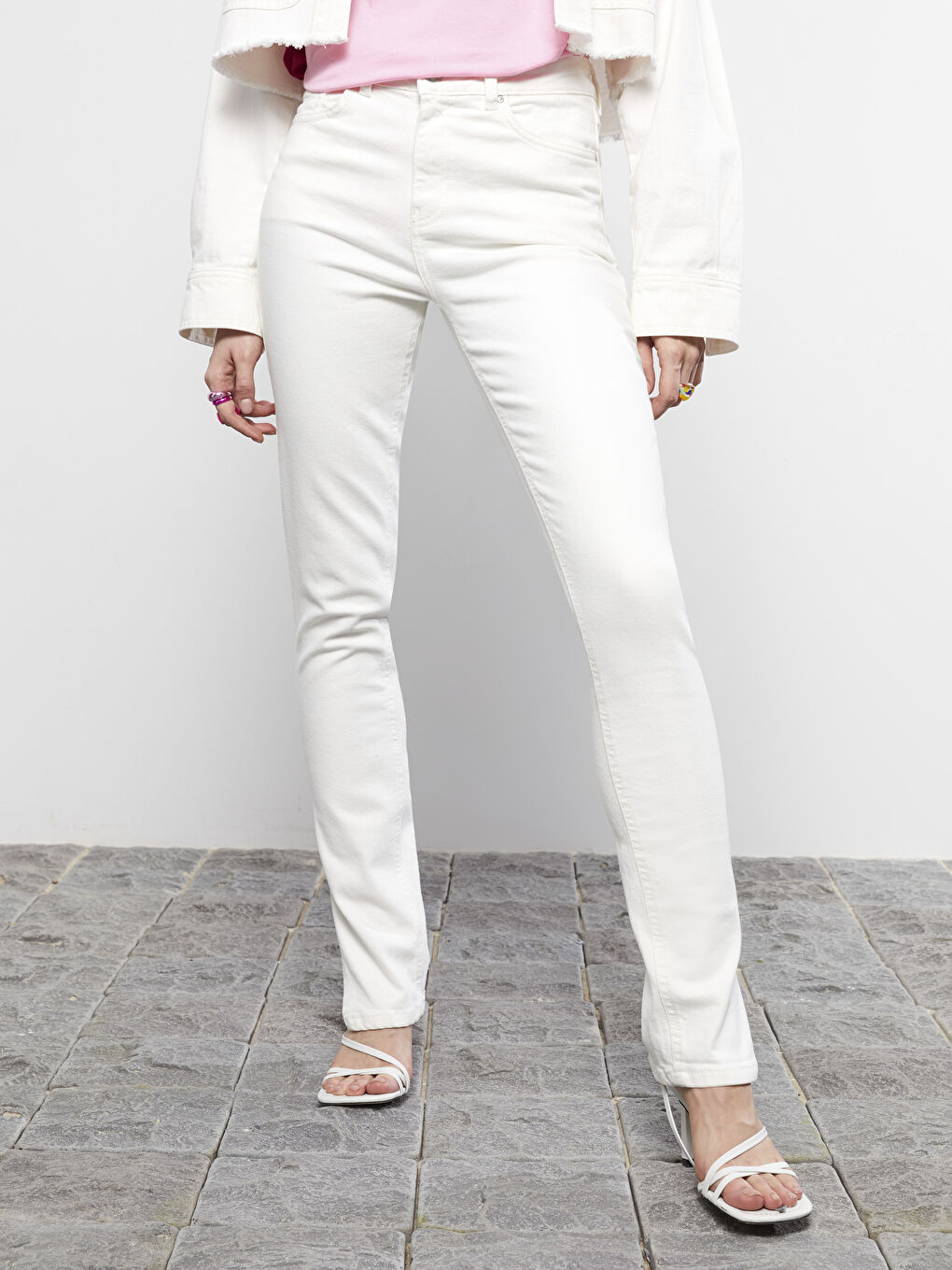 Beyaz Mercury Skinny Fit Düz Cep Detaylı Kadın Jean Pantolon-2