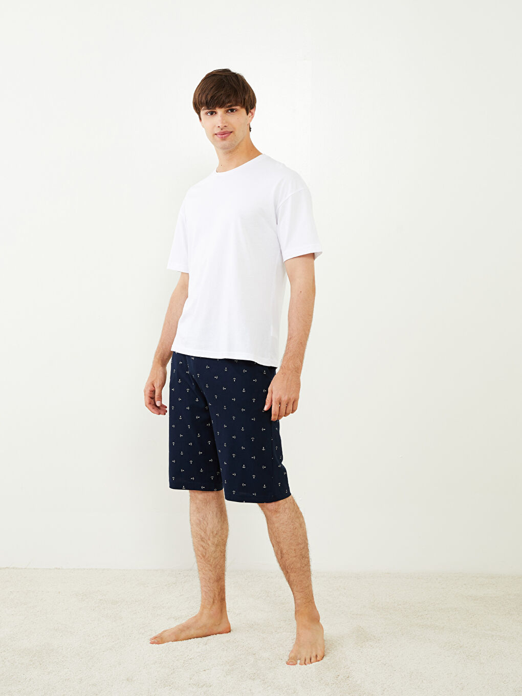 Lacivert Standart Kalıp Desenli Erkek Pijama Alt Şort