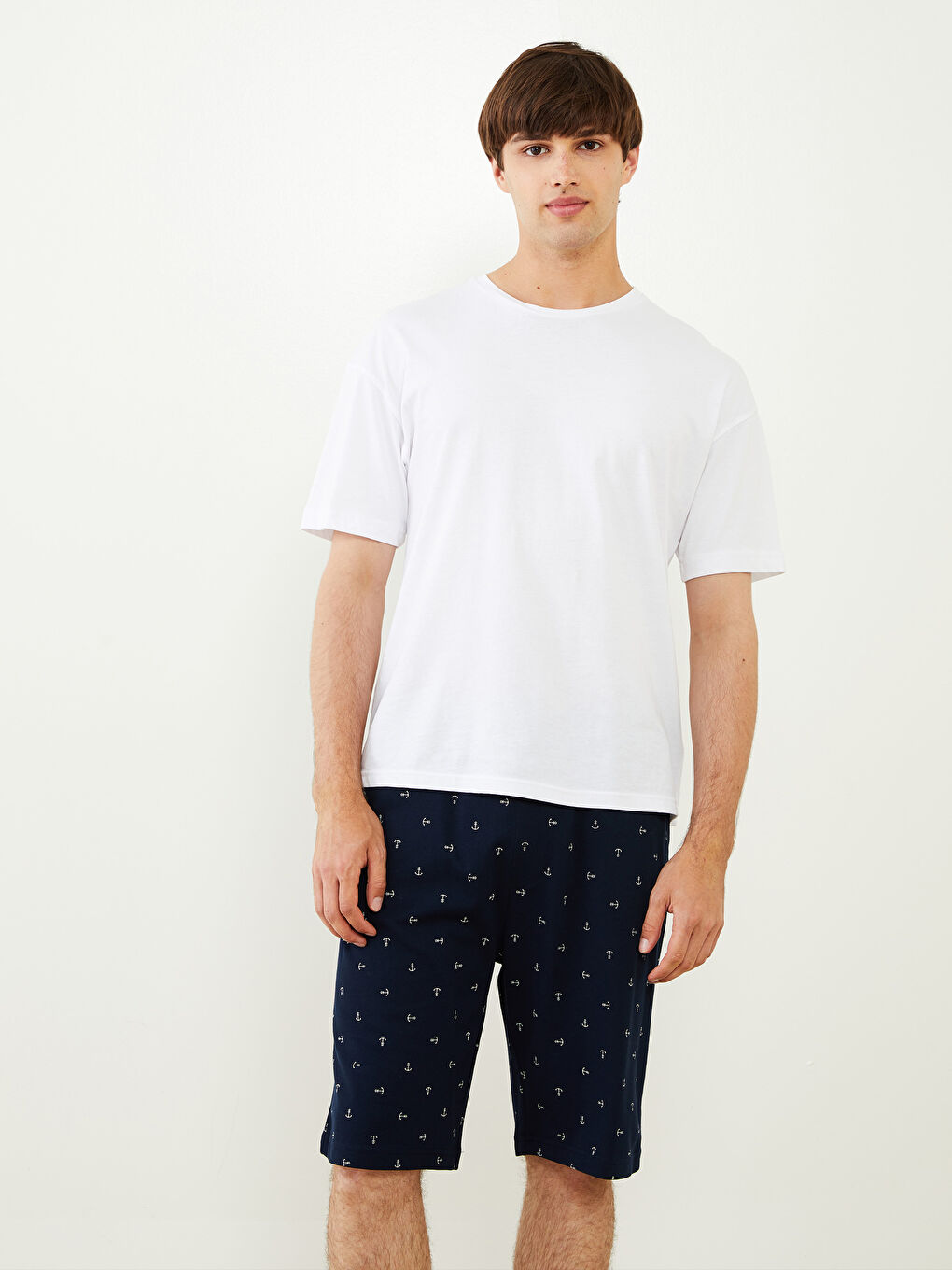 Lacivert Standart Kalıp Desenli Erkek Pijama Alt Şort-1