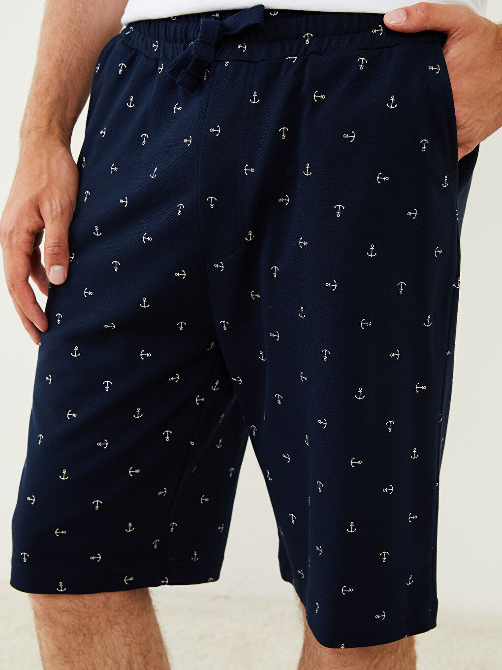 Lacivert Standart Kalıp Desenli Erkek Pijama Alt Şort-2