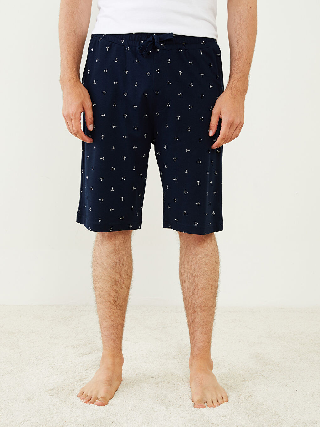 Lacivert Standart Kalıp Desenli Erkek Pijama Alt Şort-3