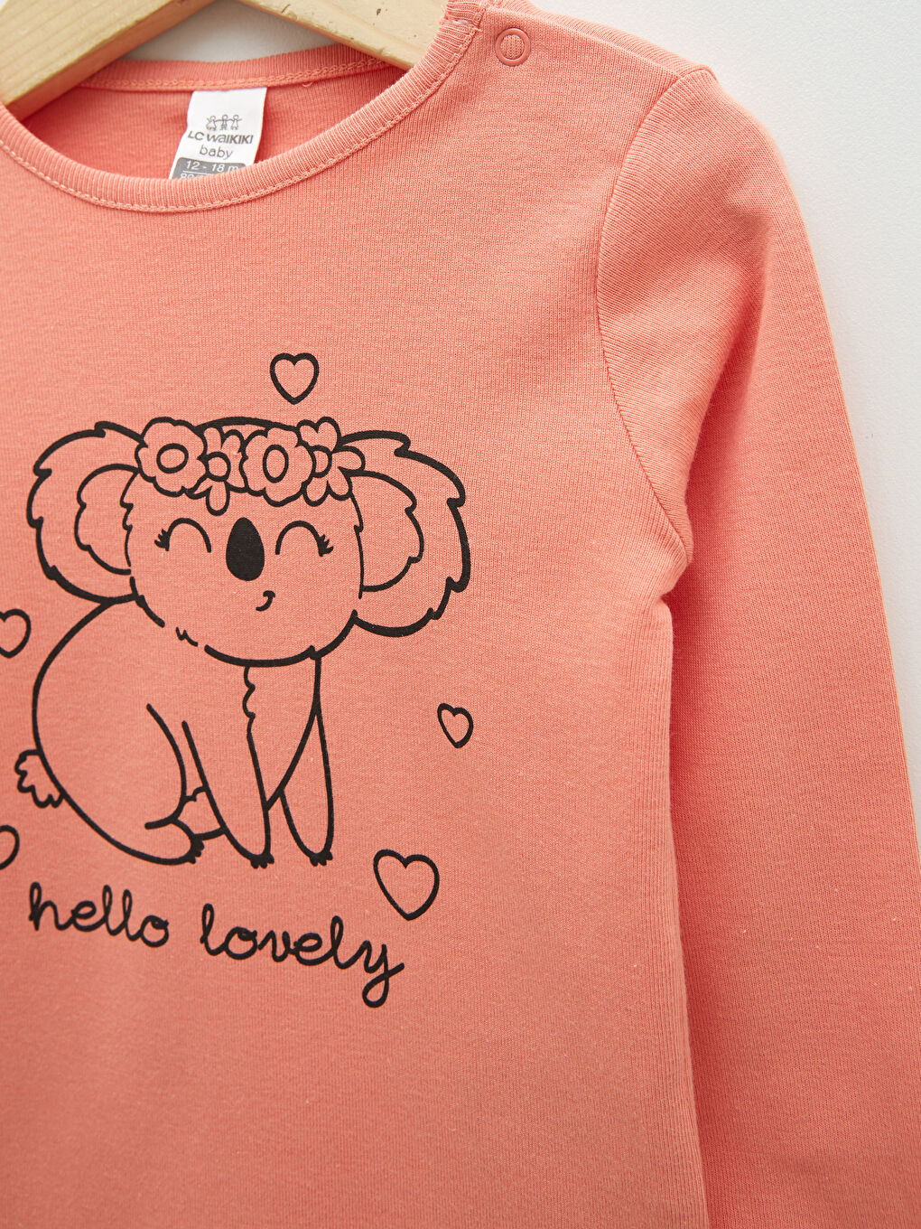 LCW ECO Crew Neck Long Sleeve Printed Baby Girls' Snap Fastening Bodysuit -S2G137Z1-RWF