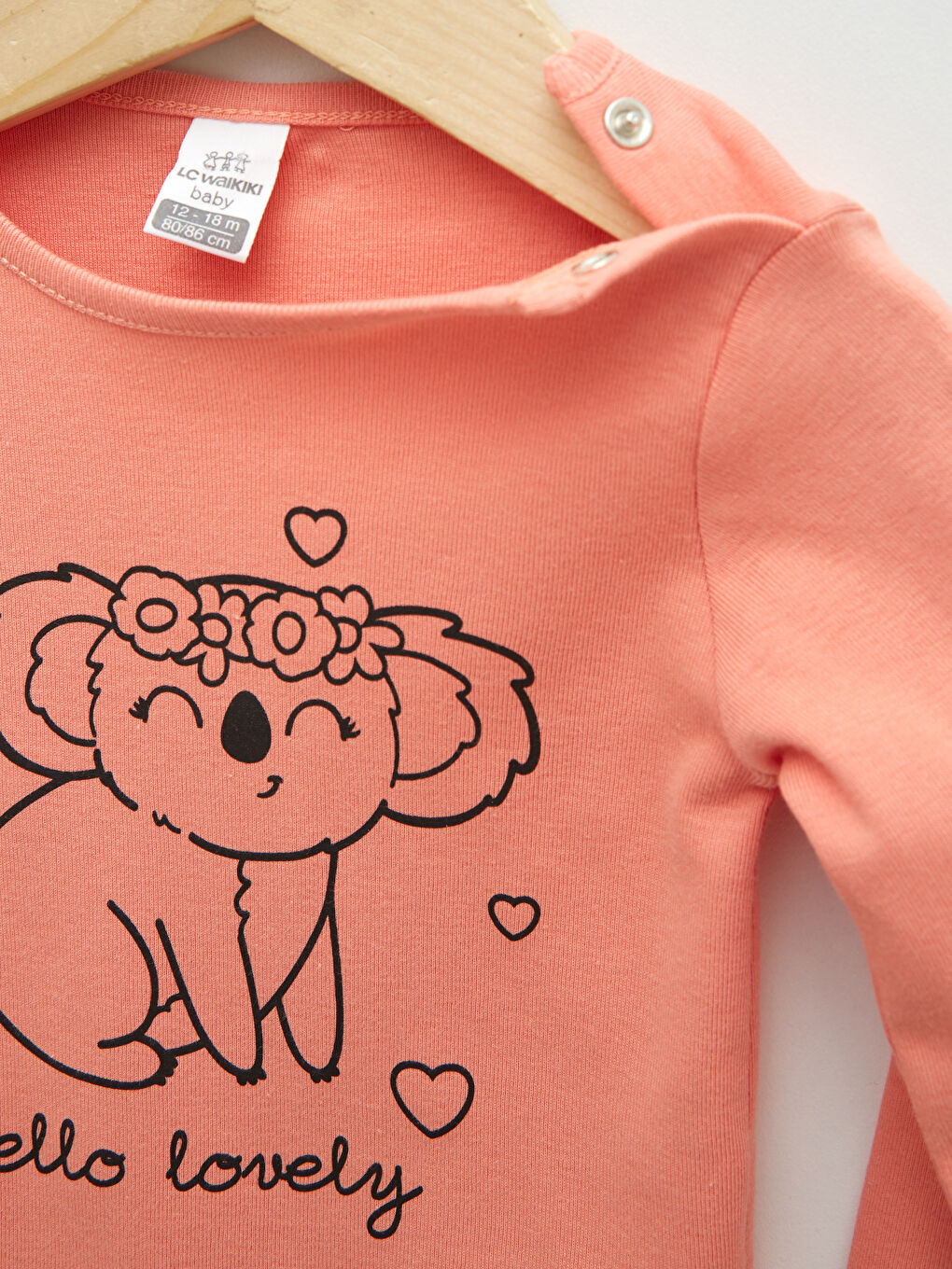 LCW ECO Crew Neck Long Sleeve Printed Baby Girls' Snap Fastening Bodysuit -S2G137Z1-RWF