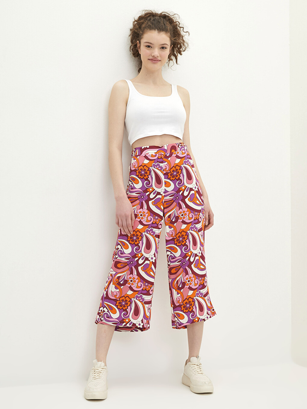 LCW Vision Elastic Waist Patterned Poplin Women's Capri - S2G148Z8