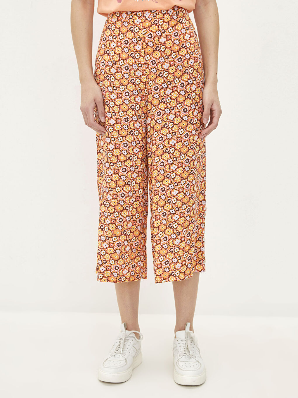 Elastic Waist Patterned Poplin Women's Capri -S2G148Z8-LSR