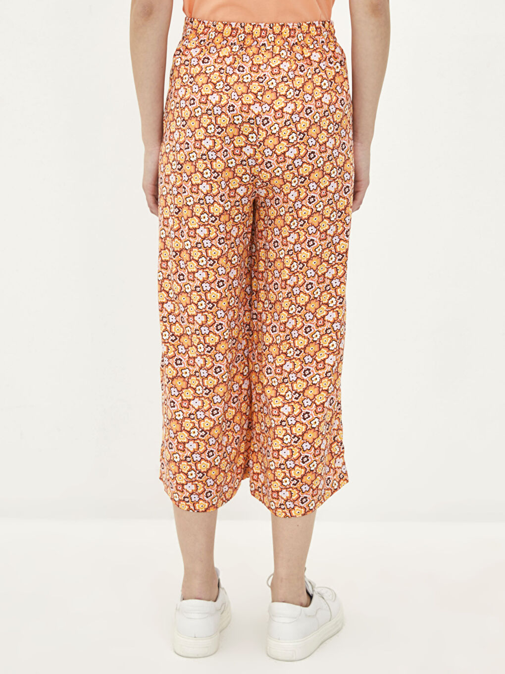 Elastic Waist Patterned Poplin Women's Capri -S2G148Z8-LSR