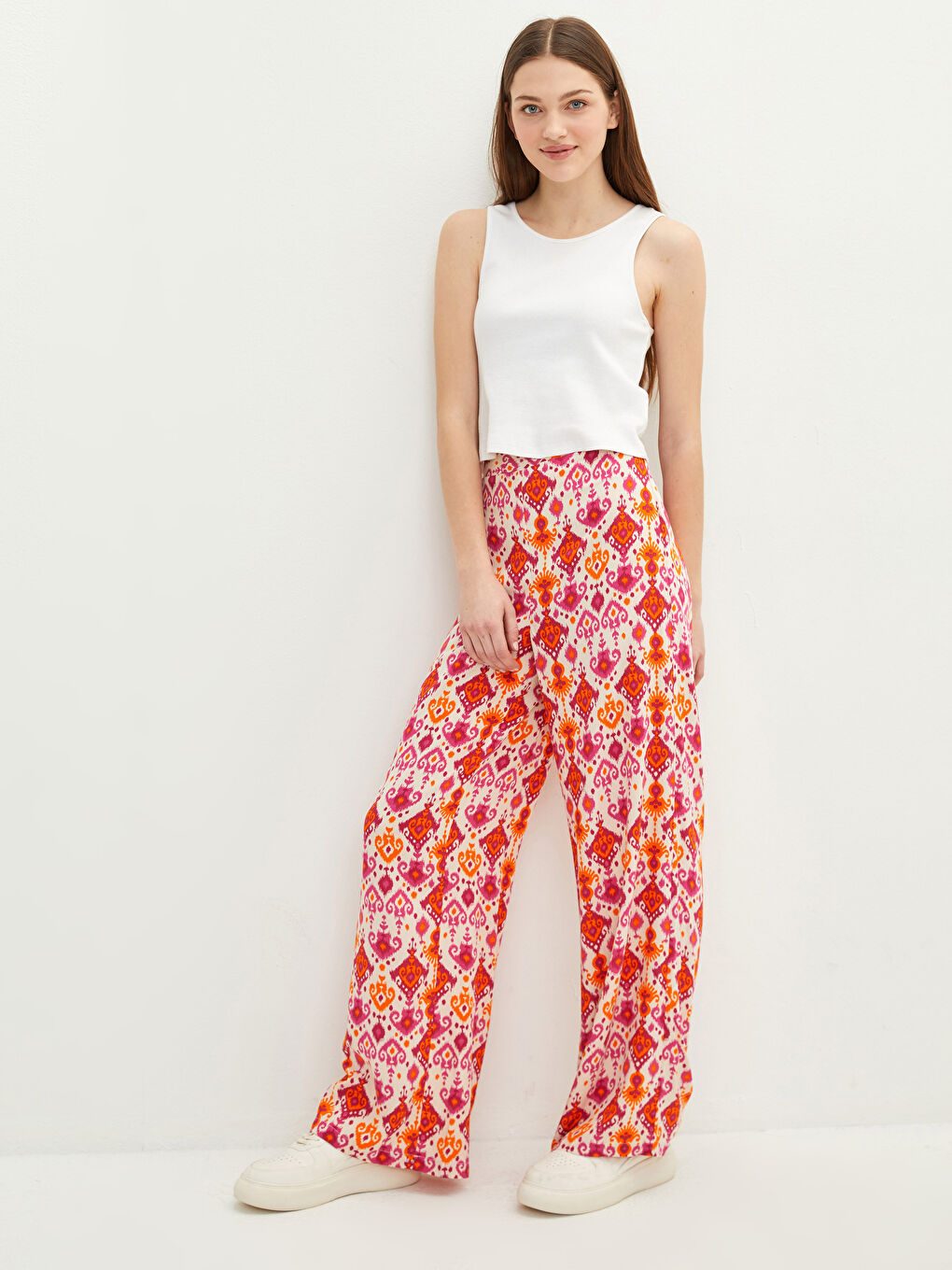 Elastic Waist Patterned Viscose Women Trousers