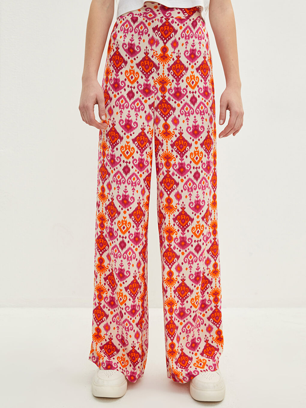 Elastic Waist Patterned Viscose Women Trousers-3