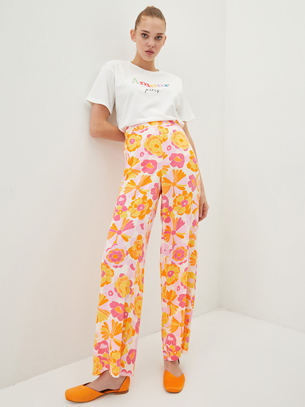 Elastic Waist Patterned Viscose Women Trousers