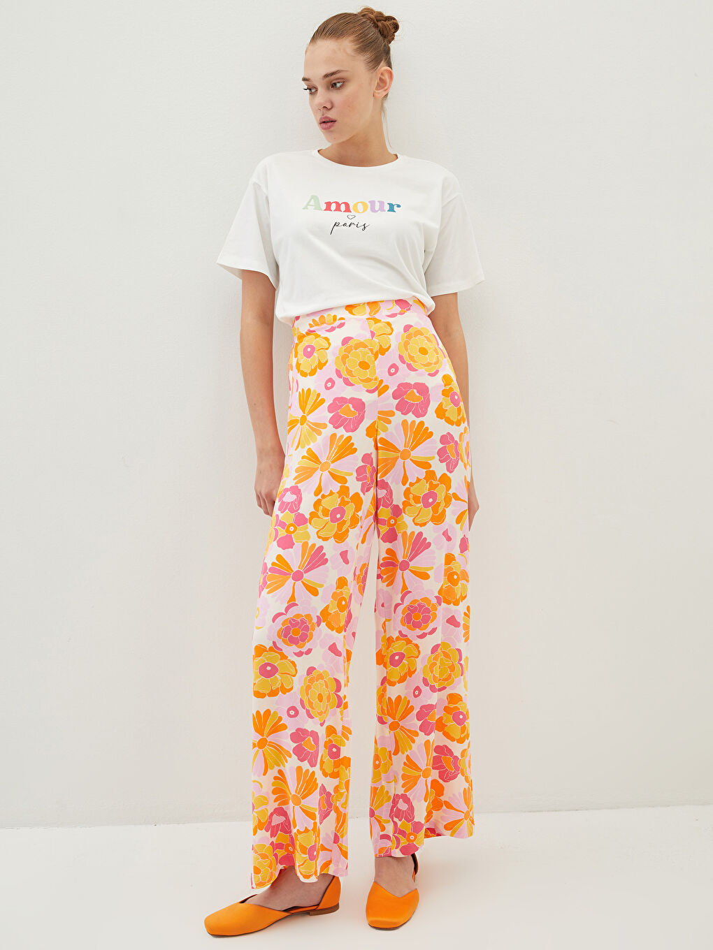 Elastic Waist Patterned Viscose Women Trousers-1