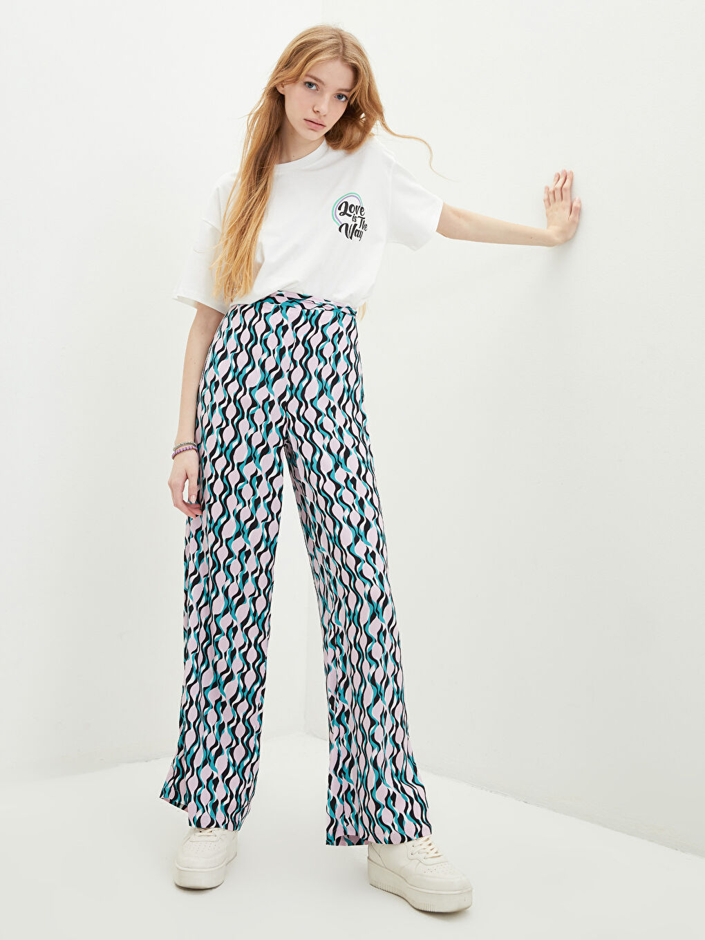 بنطلون نسائي بوسط مطاطي ومطبوع من فيسكوز-1