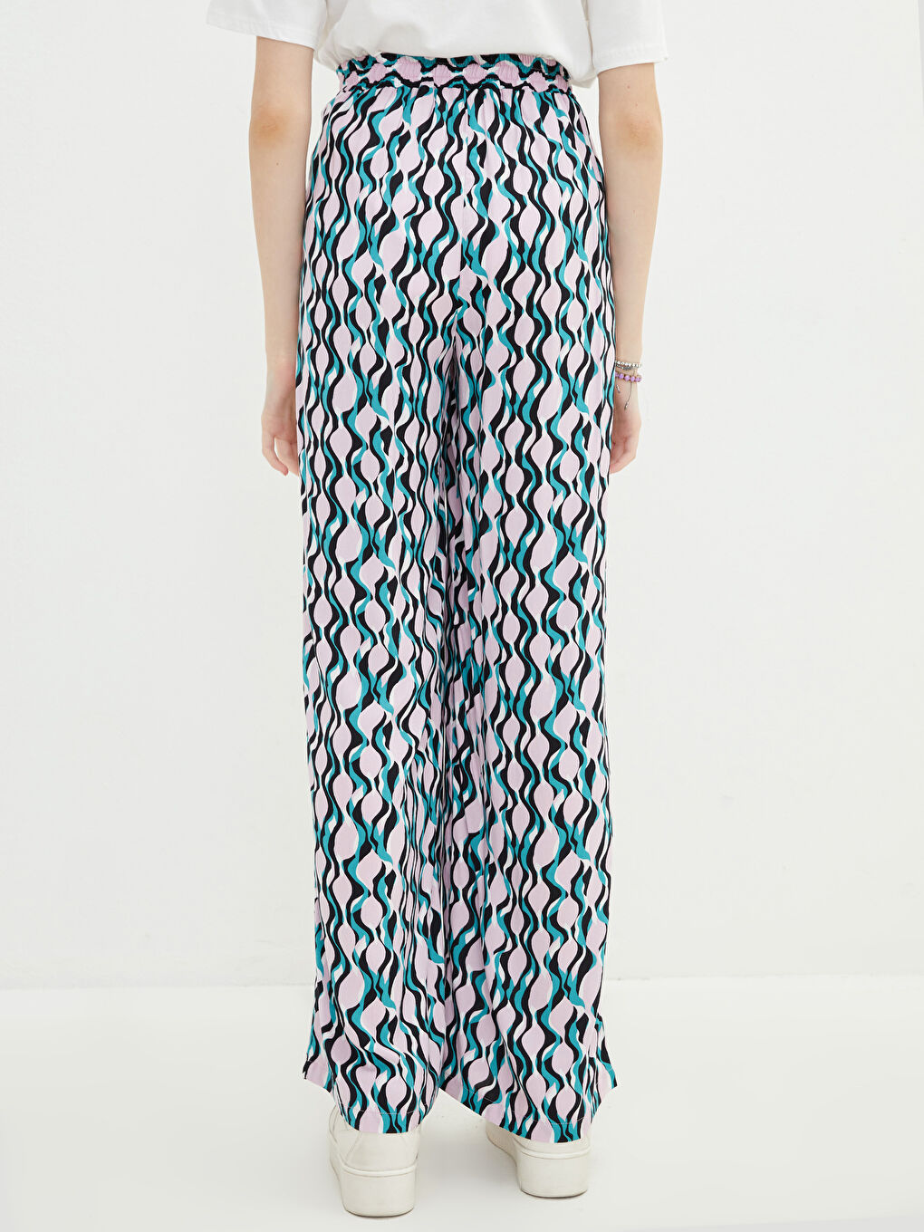 بنطلون نسائي بوسط مطاطي ومطبوع من فيسكوز-5