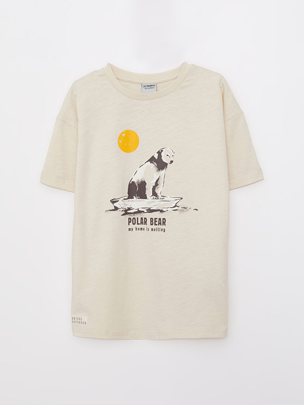 Bej Bisiklet Yaka Baskılı Kısa Kollu Pamuklu Erkek Çocuk Tişört-3