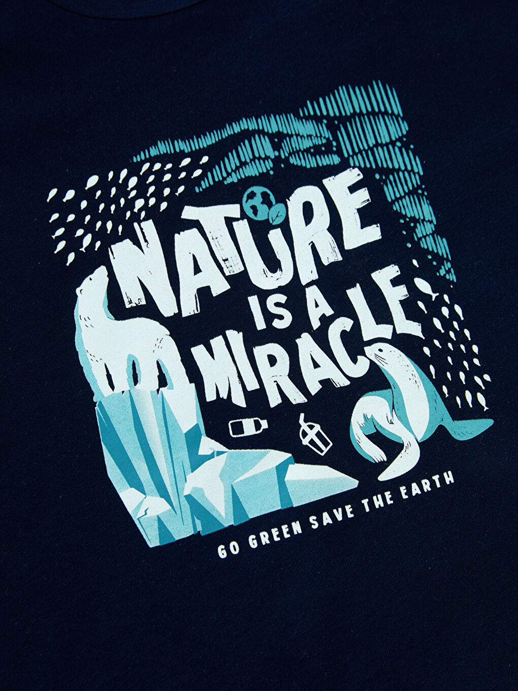 Lacivert Bisiklet Yaka Baskılı Kısa Kollu Pamuklu Erkek Çocuk Tişört-2