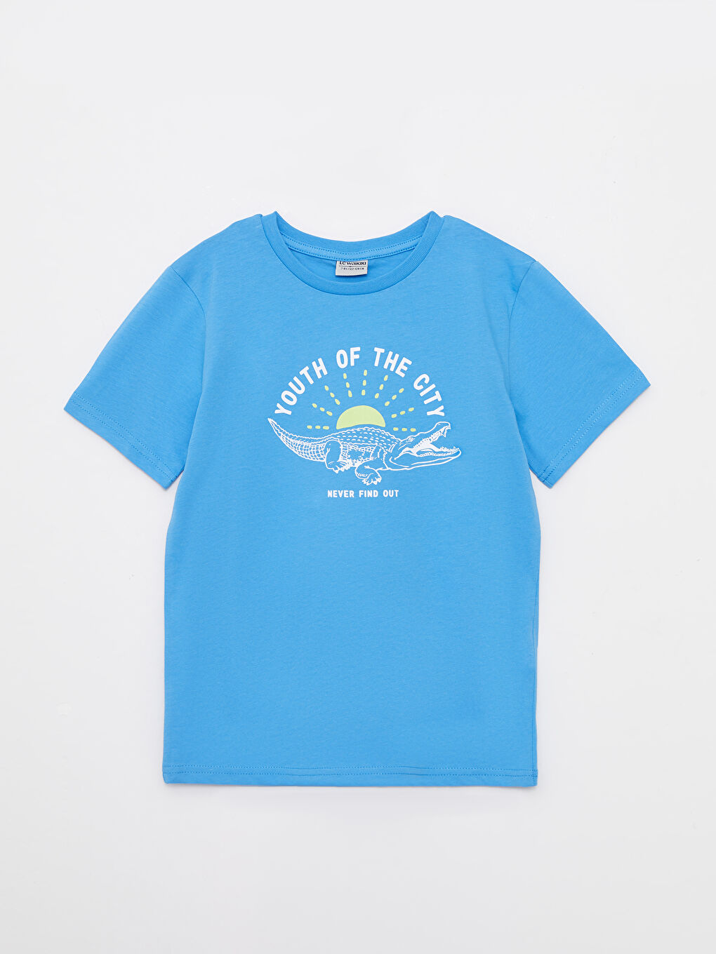 Mavi Bisiklet Yaka Baskılı Kısa Kollu Pamuklu Erkek Çocuk Tişört-3