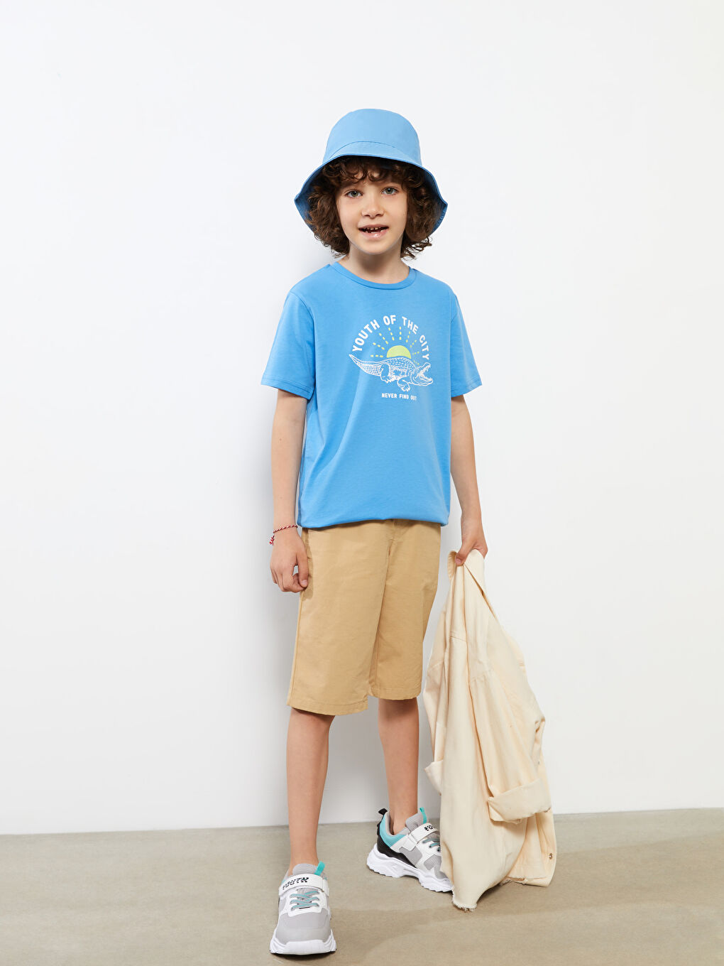 Mavi Bisiklet Yaka Baskılı Kısa Kollu Pamuklu Erkek Çocuk Tişört-2