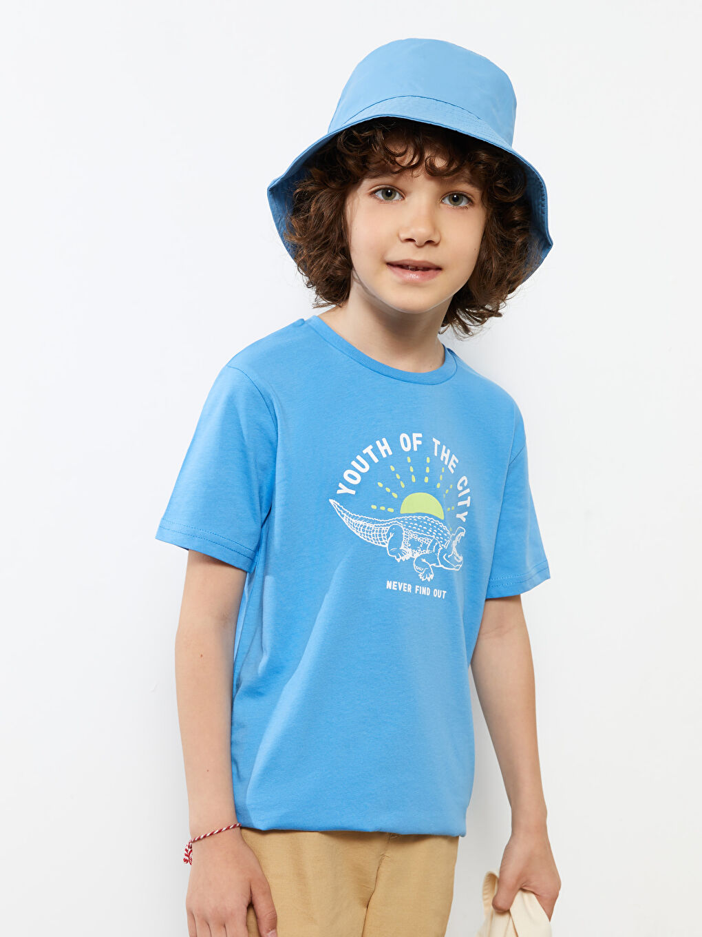 Mavi Bisiklet Yaka Baskılı Kısa Kollu Pamuklu Erkek Çocuk Tişört-1