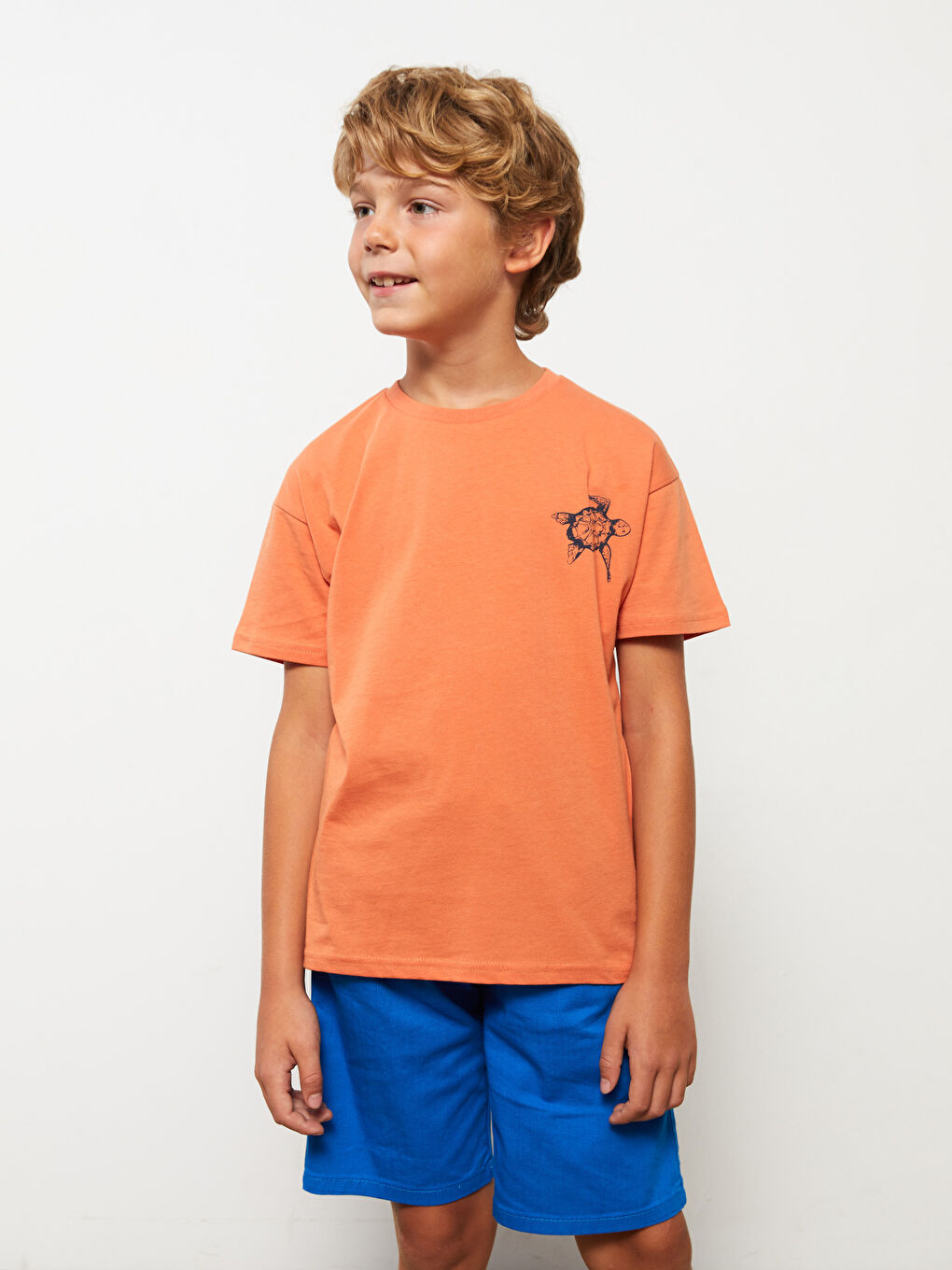 Crew Neck Printed Short Sleeve Cotton Boy T-shirt-1