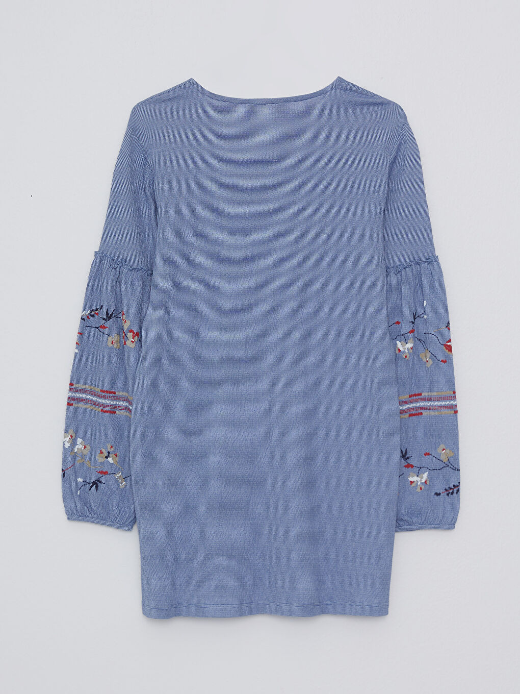 Tie Collar Embroidered Long Sleeve Women's Tunic-7