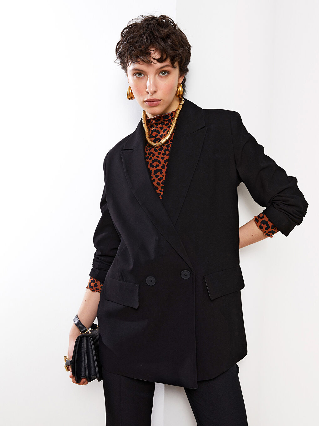 Buttoned Regular Long Sleeve Women's Blazer Jacket-1