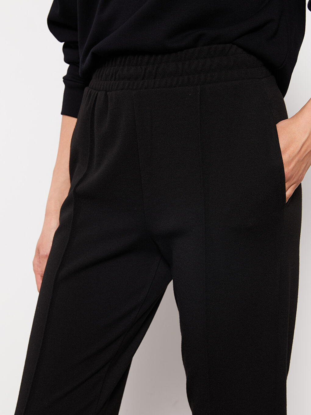 Siyah Beli Lastikli Düz Cep Detaylı Pike Kumaş Kadın Eşofman Altı-4