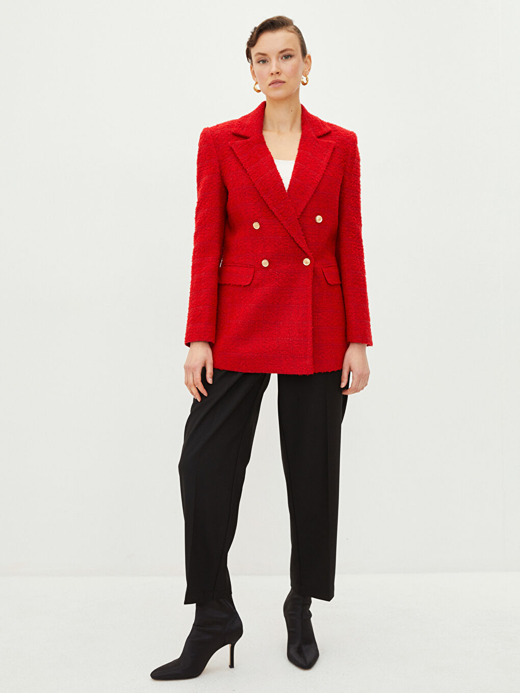 LC Waikiki Front Button Closure Straight Long Sleeve Tweed Women's Blazer Jacket -S2G206Z8-KYV