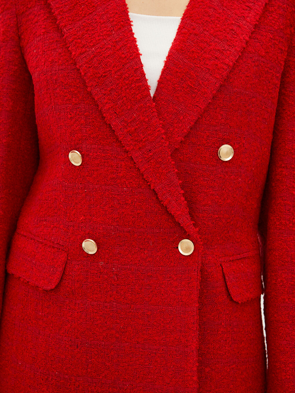 LC Waikiki Front Button Closure Straight Long Sleeve Tweed Women's Blazer Jacket -S2G206Z8-KYV
