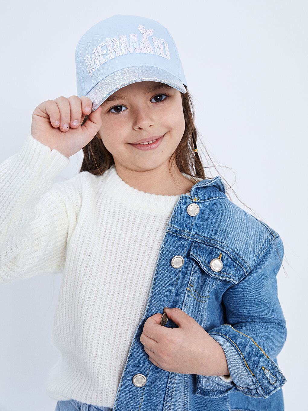 Mavi Pul İşlemeli Kız Çocuk Kep Şapka