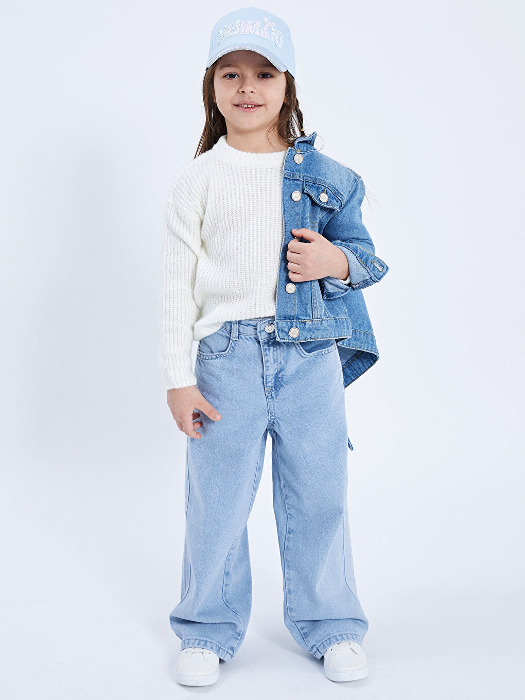 Mavi Pul İşlemeli Kız Çocuk Kep Şapka-1