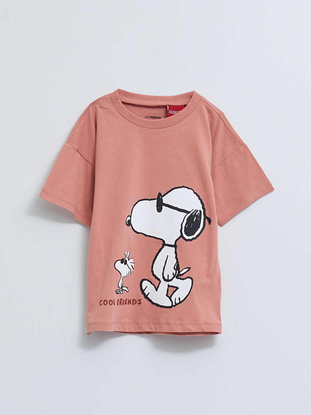Pembe Bisiklet Yaka Kısa Kollu Snoopy Baskılı Erkek Bebek Tişört ve Şort 2'li Takım-1