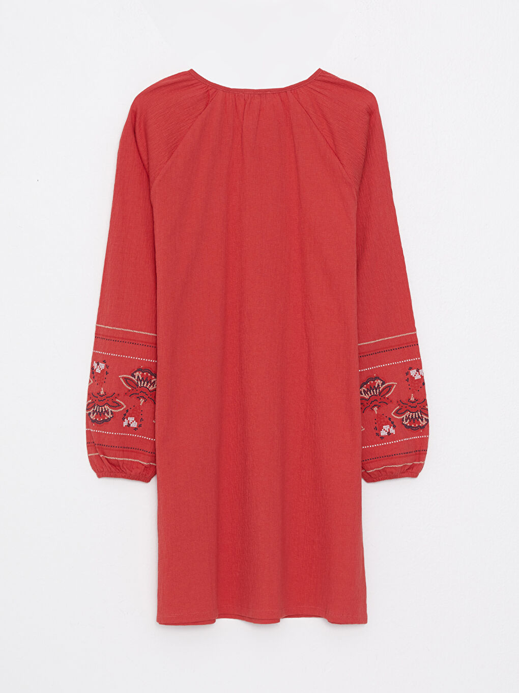 Tie Collar Embroidered Long Sleeve Women's Tunic-9