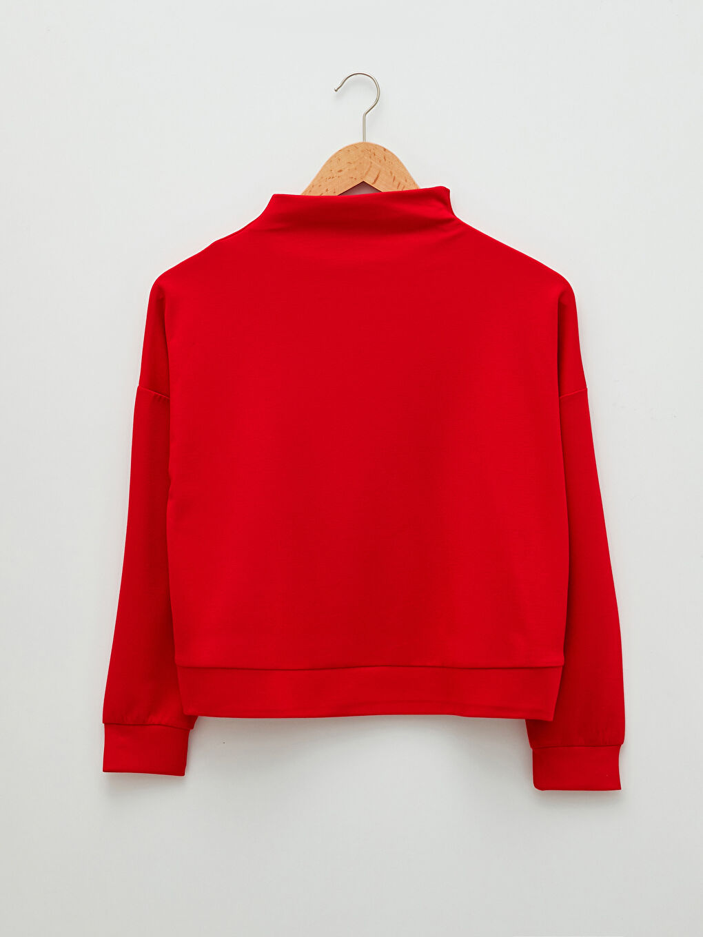 Kırmızı Dik Yaka Düz Uzun Kollu Kadın Sweatshirt-6