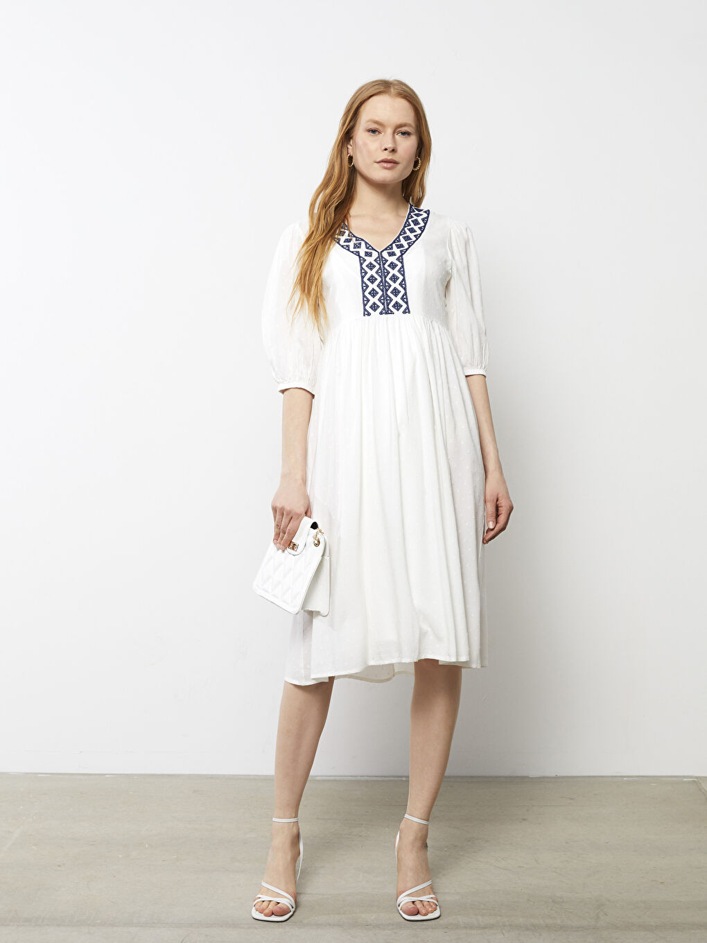 V-Neck Embroidered A-Line Dress-1