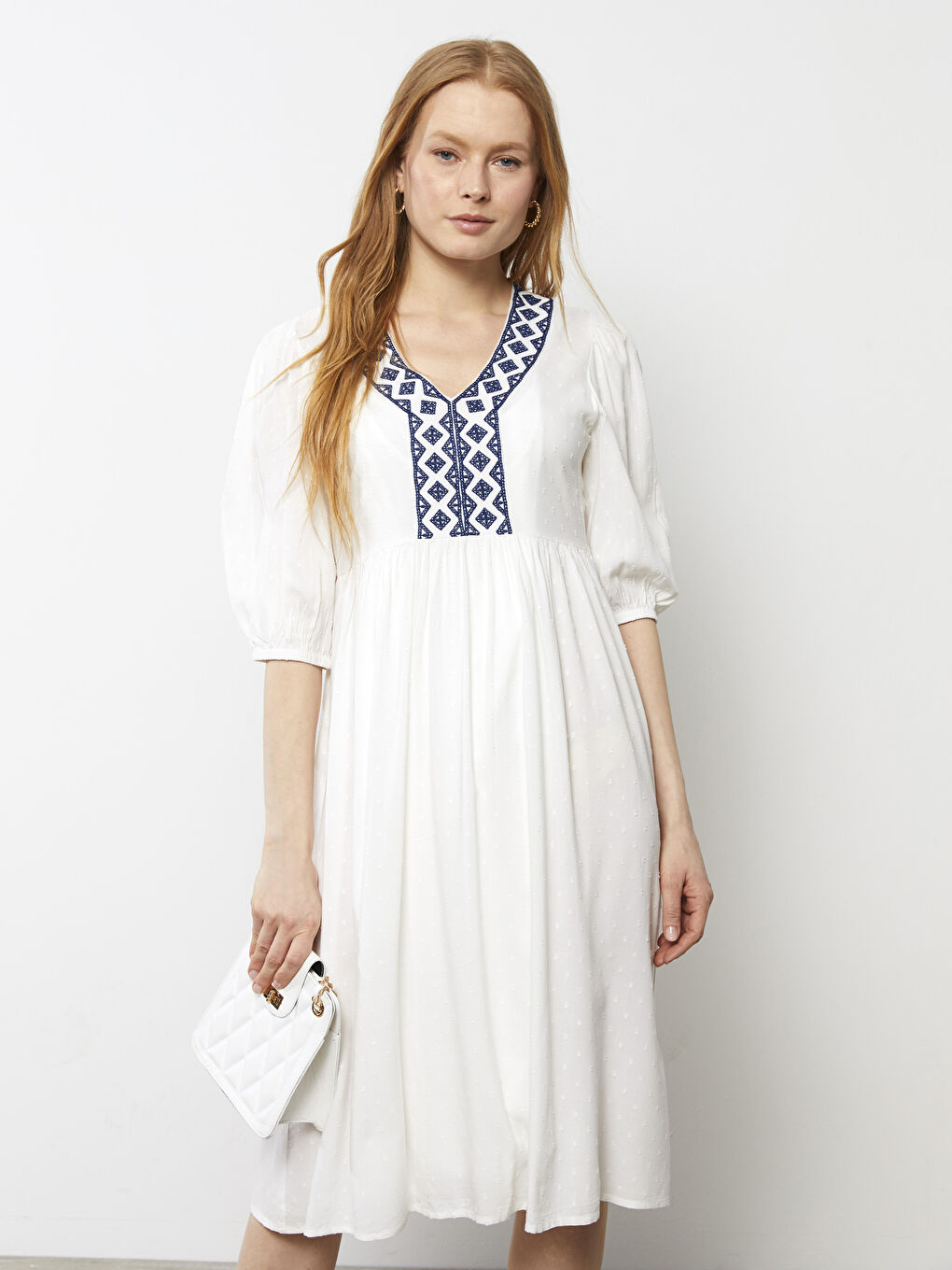V-Neck Embroidered A-Line Dress-3