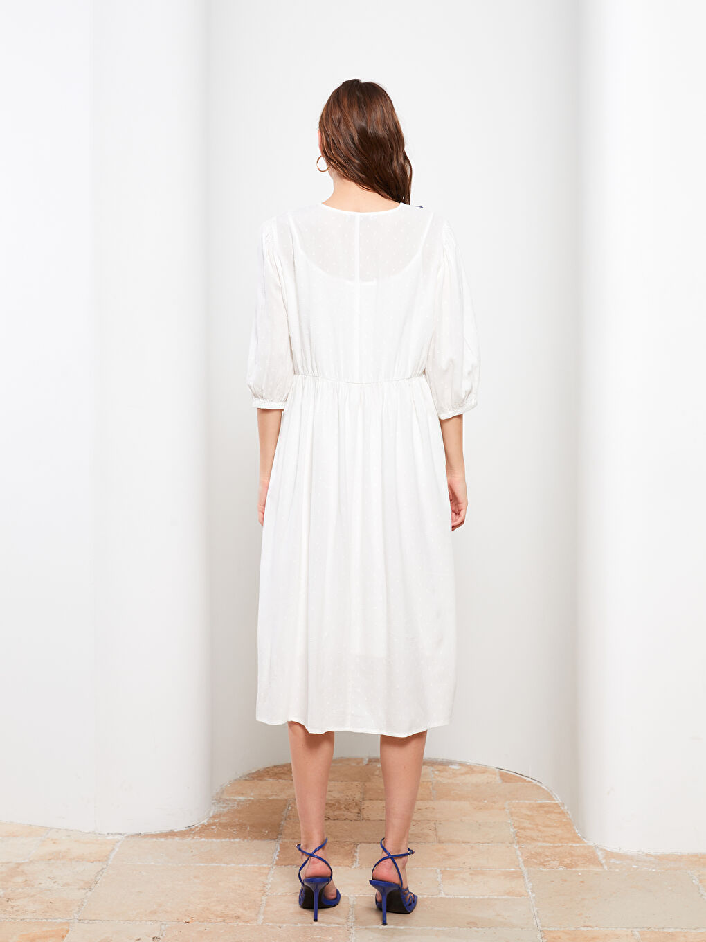 V-Neck Embroidered A-Line Dress-8