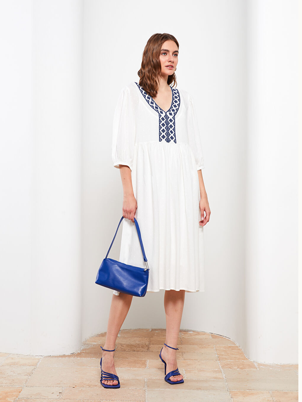 V-Neck Embroidered A-Line Dress