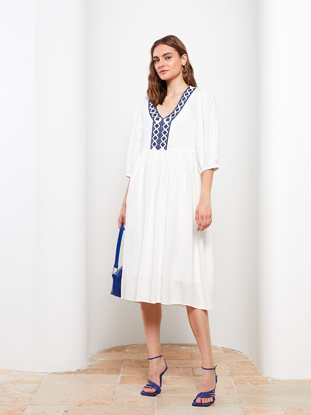 V-Neck Embroidered A-Line Dress-2