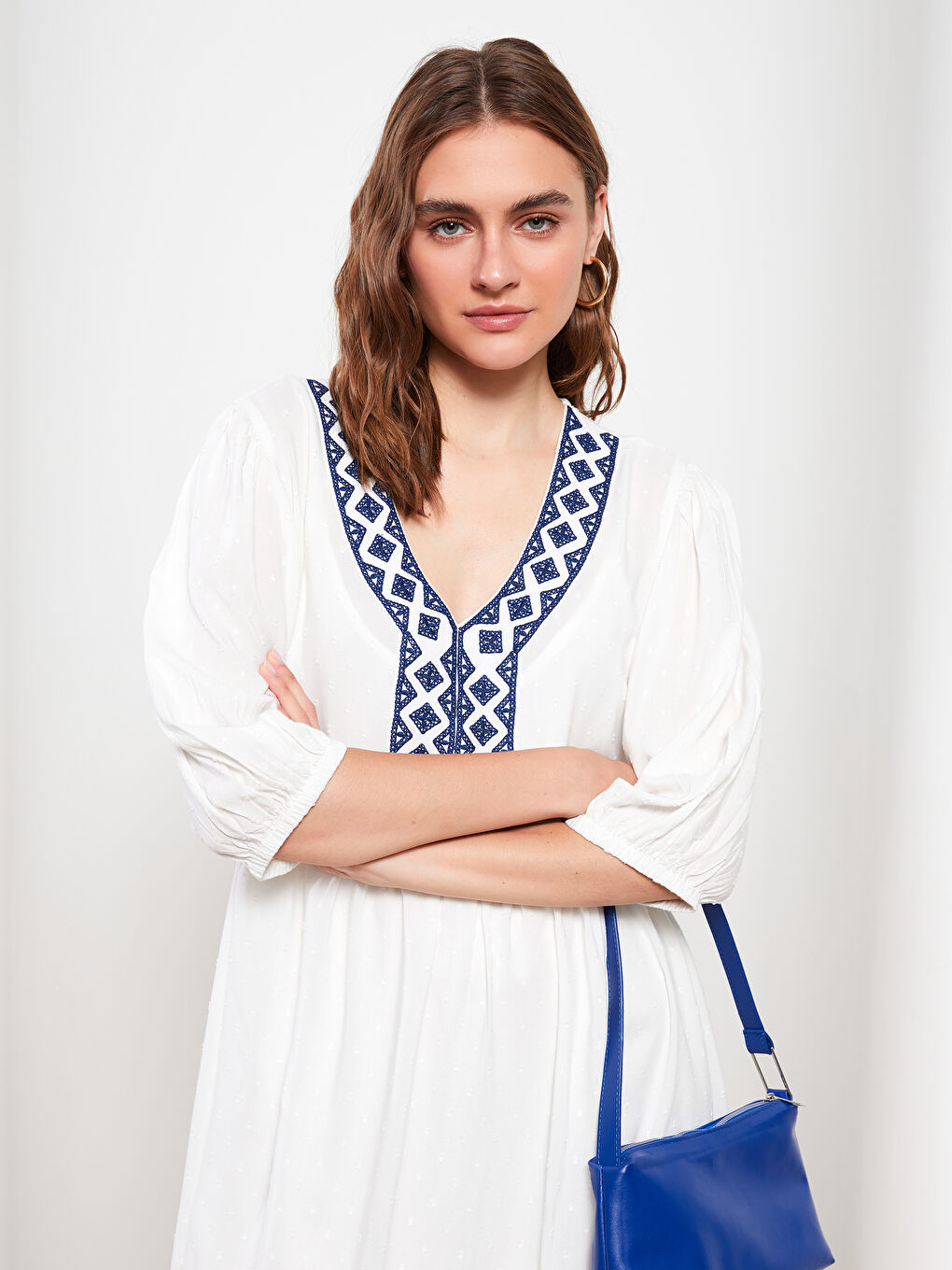 V-Neck Embroidered A-Line Dress-4