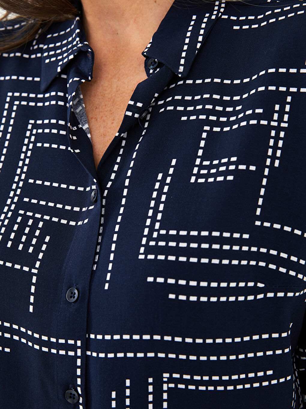 Front Button Closure Patterned Long Sleeve Viscose Women's Shirt-3