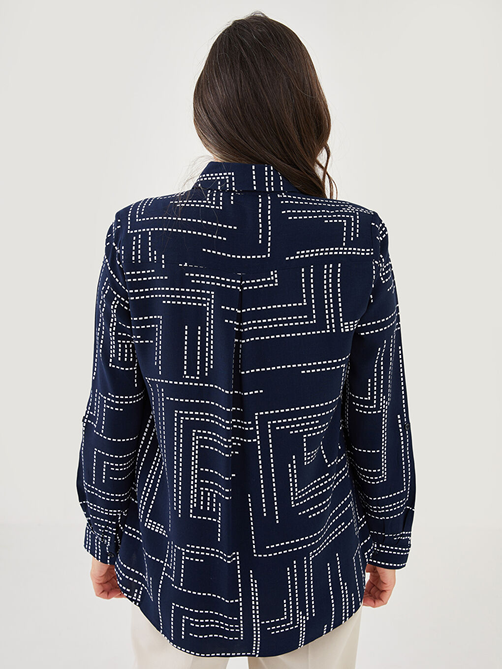 Front Button Closure Patterned Long Sleeve Viscose Women's Shirt-4