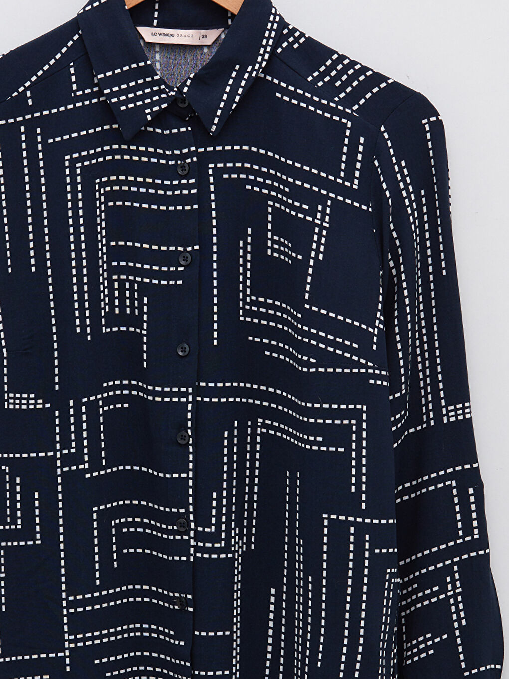 Front Button Closure Patterned Long Sleeve Viscose Women's Shirt-7