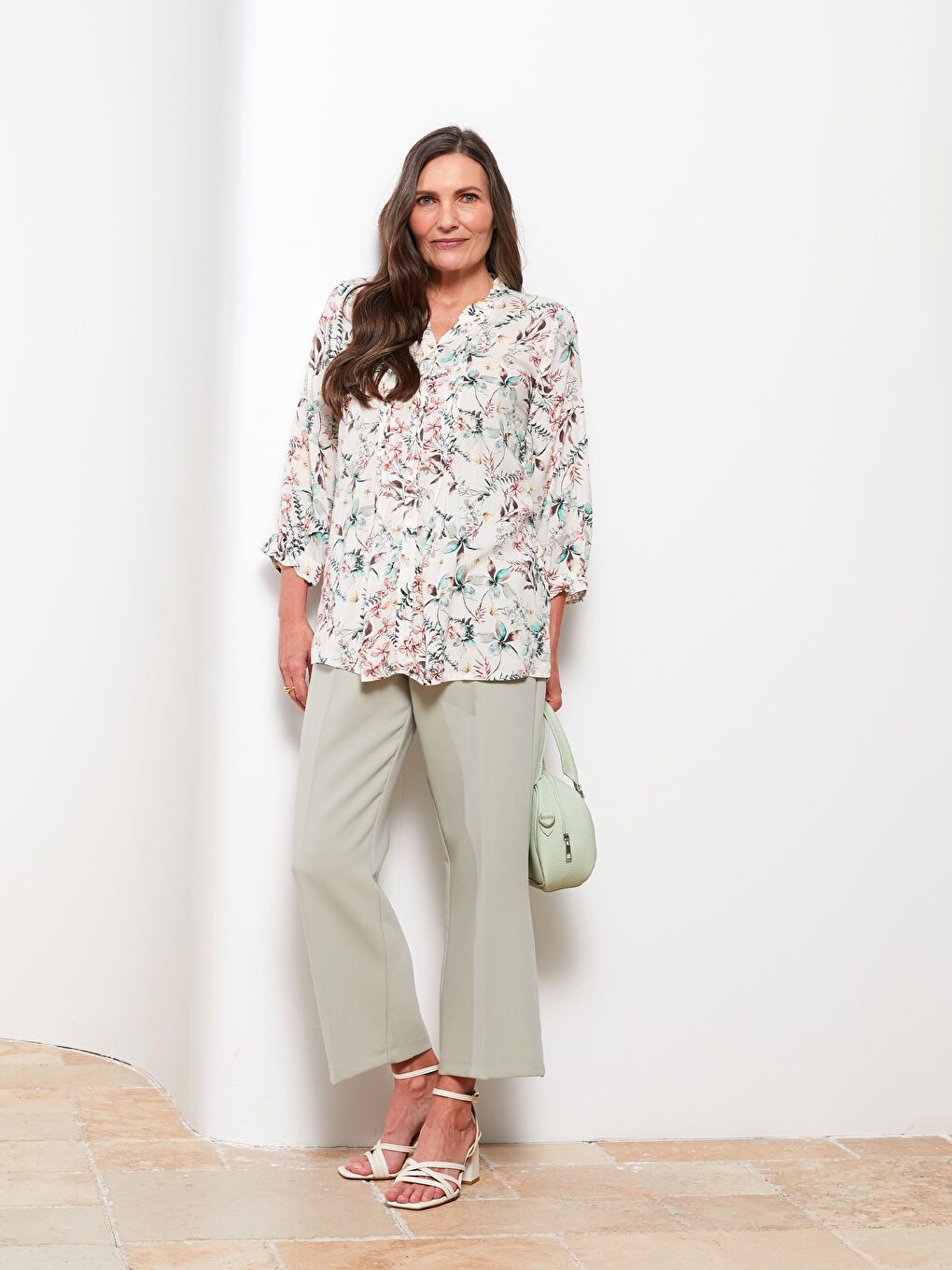 Women's Crew Neck Patterned Viscose Shirt-2